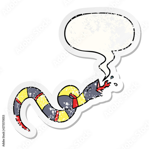 cartoon hissing snake and speech bubble distressed sticker