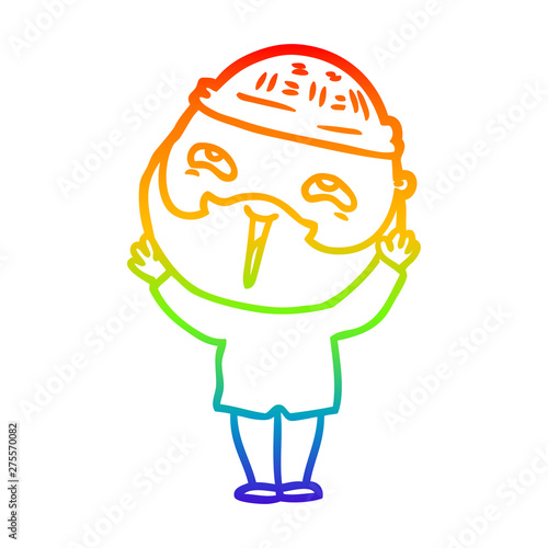 rainbow gradient line drawing cartoon happy bearded man