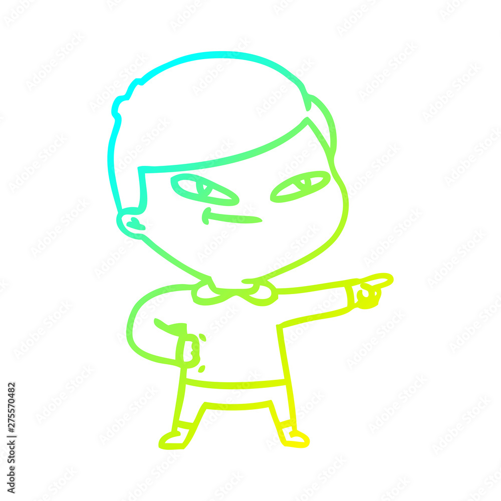 cold gradient line drawing cartoon pointing man