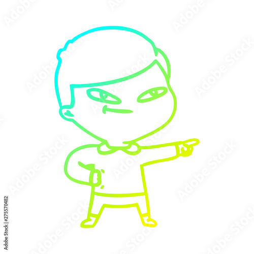 cold gradient line drawing cartoon pointing man