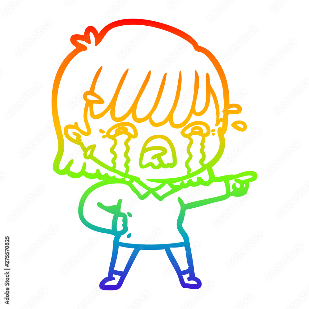 Fototapeta premium rainbow gradient line drawing cartoon girl crying