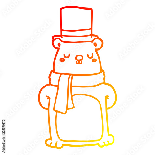 warm gradient line drawing cartoon bear