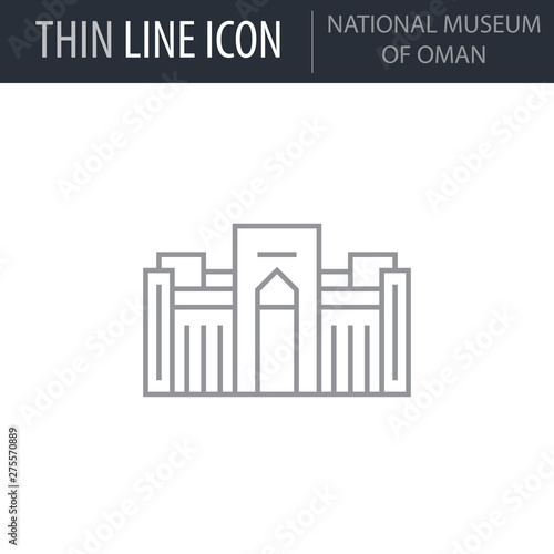 Symbol of National Museum of Oman. Thin line Icon of Landmark Set. Stroke Pictogram Graphic for Web Design. Quality Outline Vector Symbol Concept. Premium Mono Linear Beautiful Plain Laconic Logo