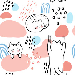 Acrylglasbilder Katzenmuster Zuckersüße Cartoon Katzen Musterdesign  © Meaw_sally