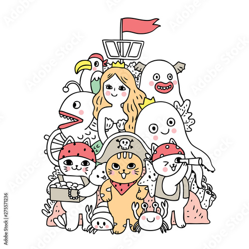 Wallpaper Mural Cartoon cute doodle under sea vector. Torontodigital.ca