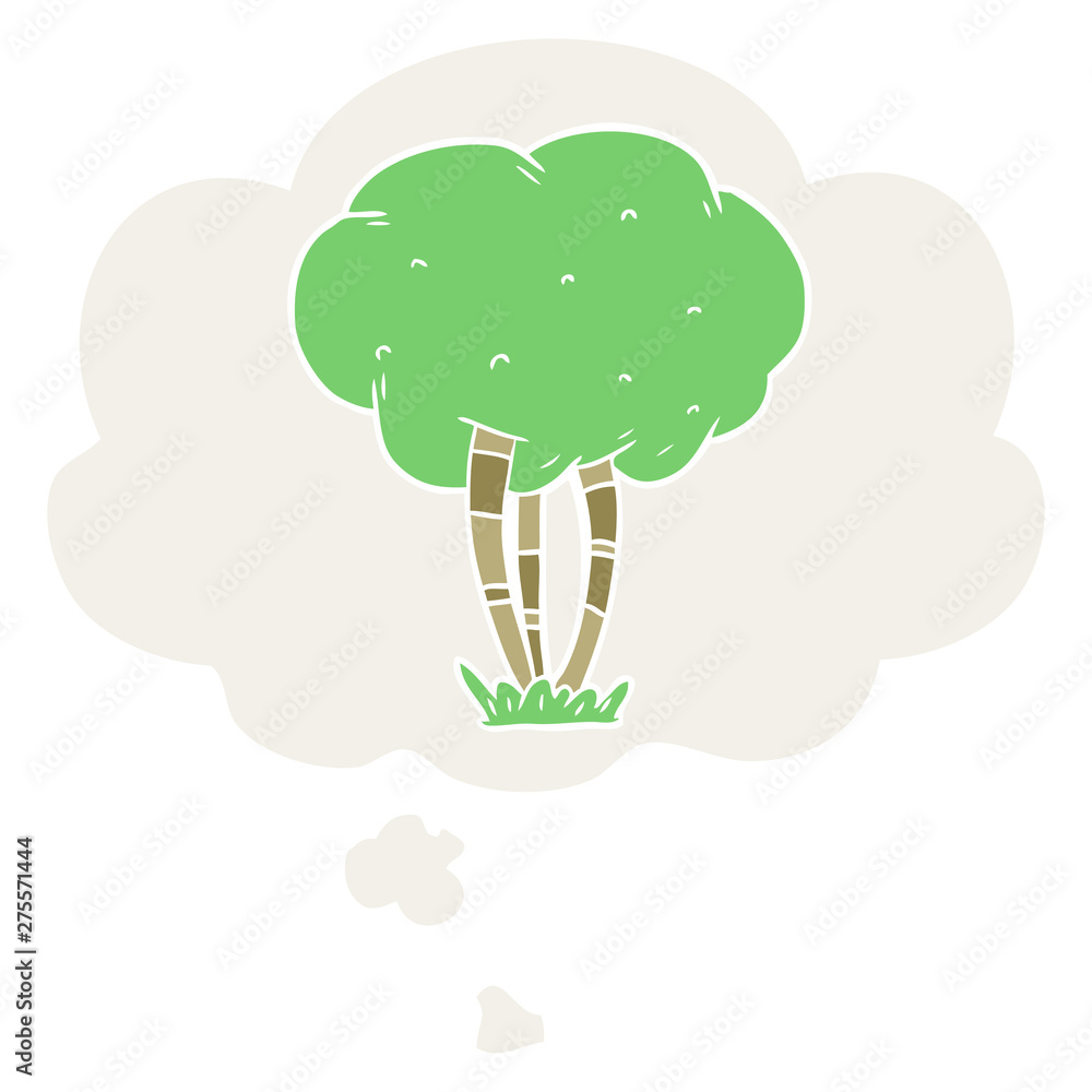 cartoon tree and thought bubble in retro style