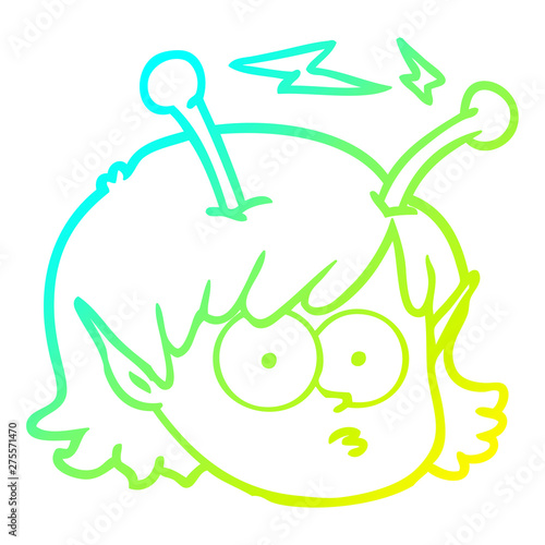 cold gradient line drawing cartoon telepathic alien space girl face
