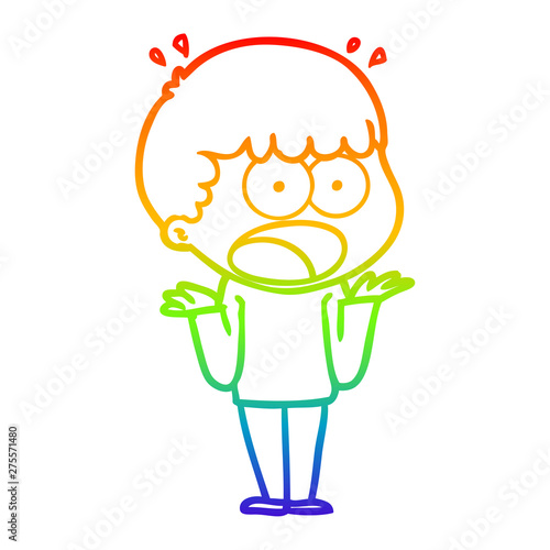 rainbow gradient line drawing cartoon shocked man