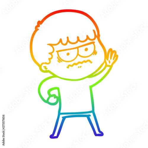 rainbow gradient line drawing cartoon annoyed man
