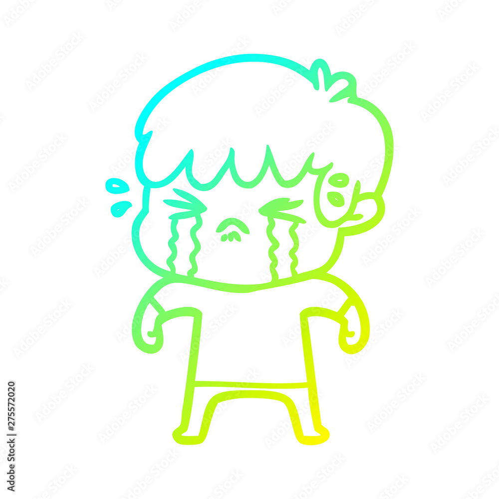 Obraz premium cold gradient line drawing cartoon boy crying