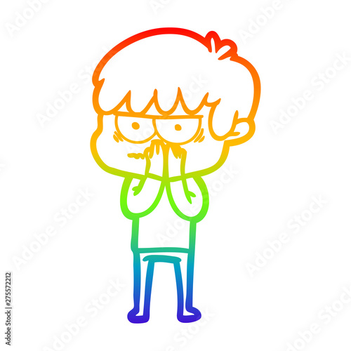 rainbow gradient line drawing annoyed cartoon boy