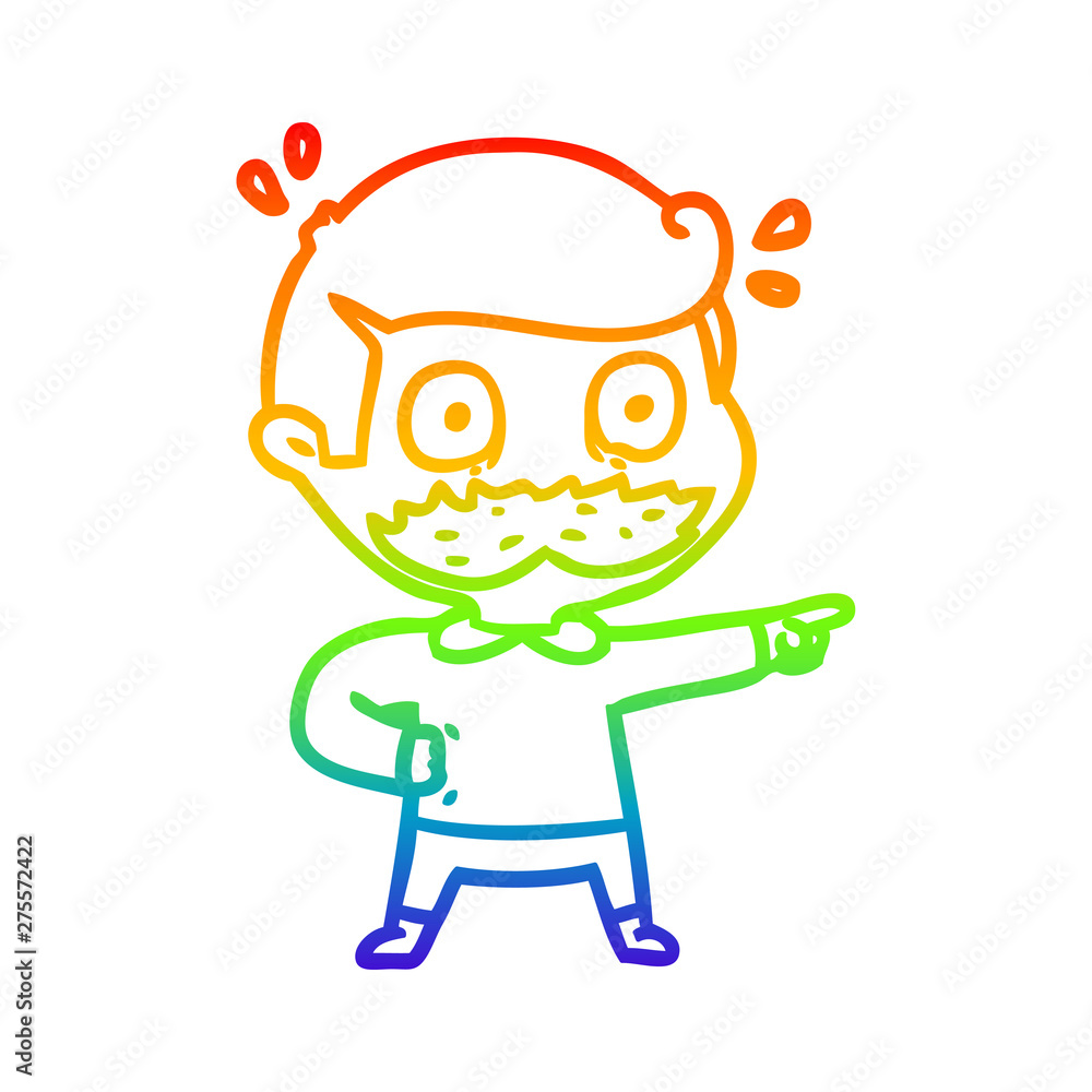 rainbow gradient line drawing cartoon man with mustache shocked