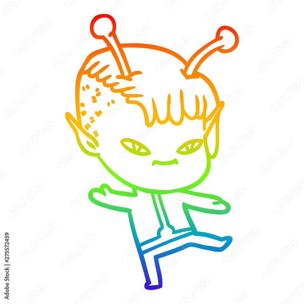 rainbow gradient line drawing cute cartoon alien girl rainbow gradient line drawing cute cartoon alien girl