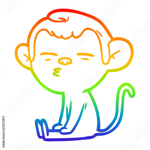 rainbow gradient line drawing cartoon suspicious monkey