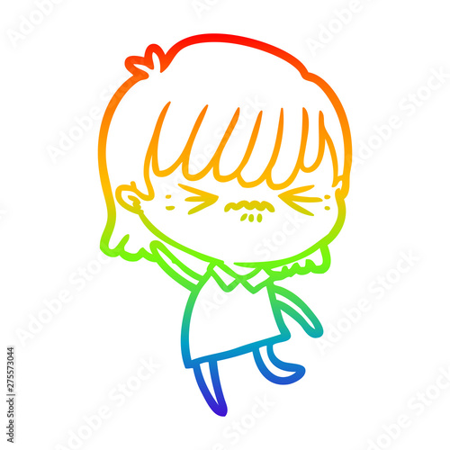 rainbow gradient line drawing annoyed cartoon girl