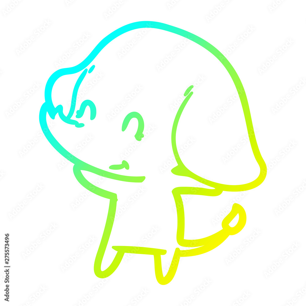 Obraz premium cold gradient line drawing cute cartoon elephant