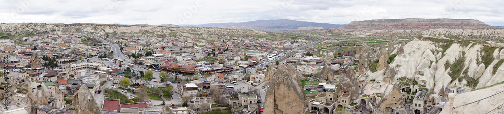 Scenic view of Goreme town with beautiful landscape of fairy chimney