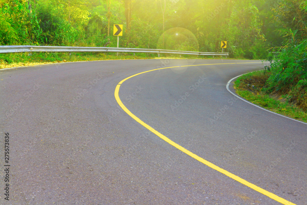 Obraz premium Road in the pine forest, number 1090, travel to Thee Lor Su Waterfall, Umphang District, Thailand 