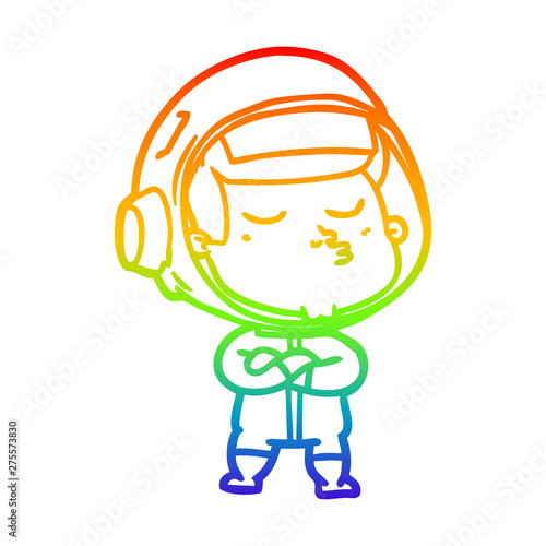 rainbow gradient line drawing cartoon confident astronaut