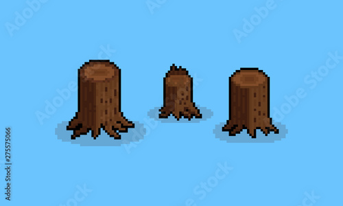Pixel art cartoon stump set.8bit.