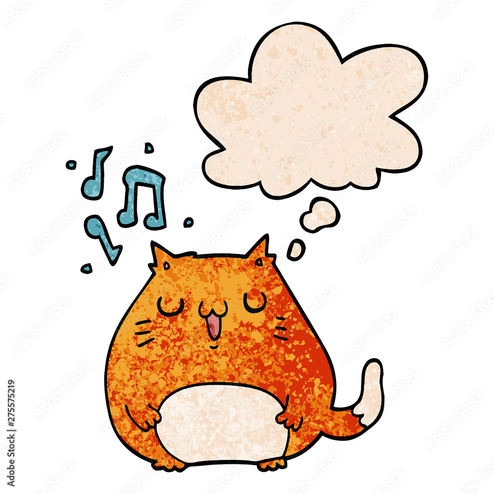 cartoon cat singing and thought bubble in grunge texture pattern style cartoon cat singing and thought bubble in grunge texture pattern style