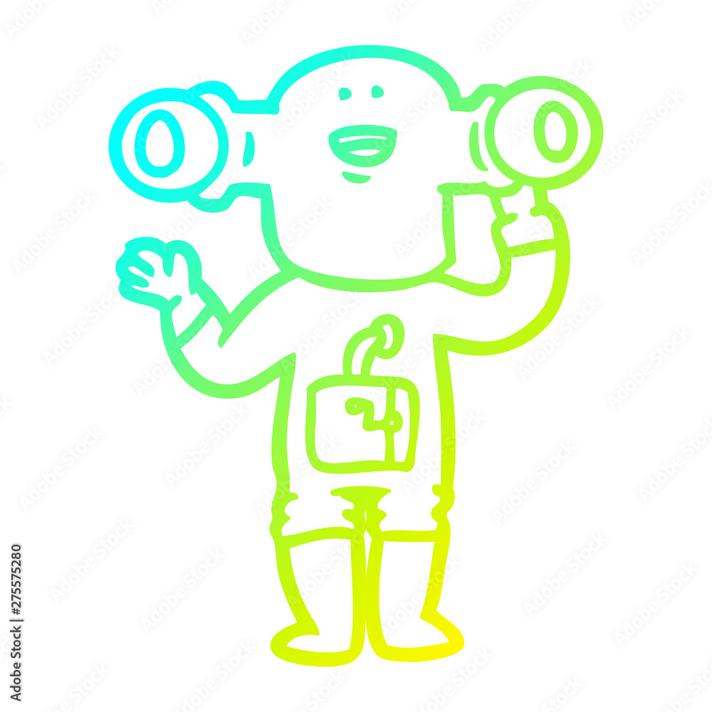 cold gradient line drawing friendly cartoon alien waving cold gradient line drawing friendly cartoon alien waving