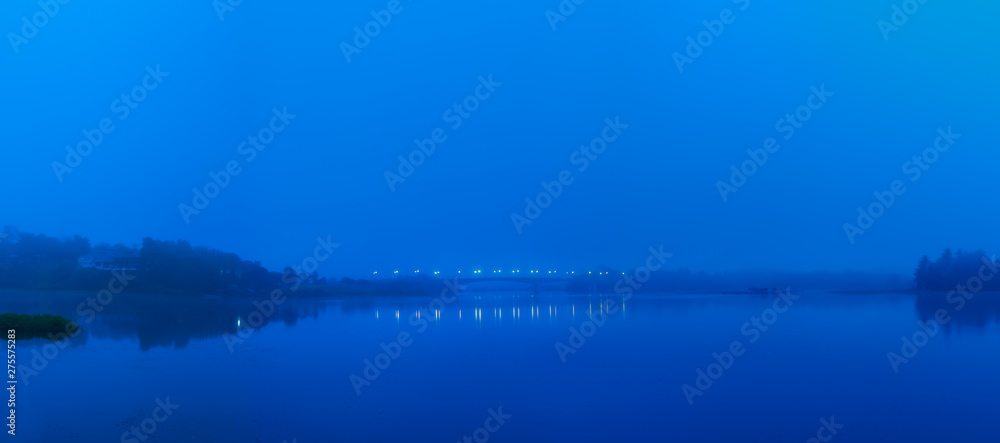 blue hour landscape at lakeside