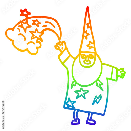 rainbow gradient line drawing cartoon wizard casting spell