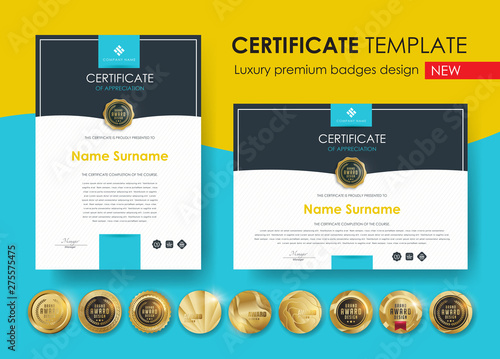 certificate template with modern pattern,diploma,Vector illustration and vector Luxury premium badges design,Set of retro vintage badges and labels.
