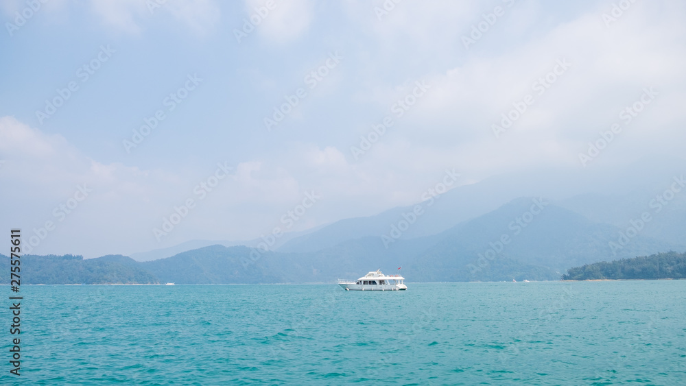 Nantou, Taiwan - 01 Mar 2019: Landscape of Sun Moon Lake. Sun Moon Lake is a very famous lake in Taiwan for its beauty and cherry blossom Nantou, Taiwan - 01 Mar 2019: Landscape of Sun Moon Lake. Sun Moon Lake is a very famous lake in Taiwan for its beauty and cherry blossom