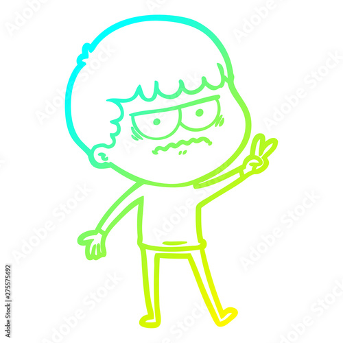 cold gradient line drawing cartoon annoyed man