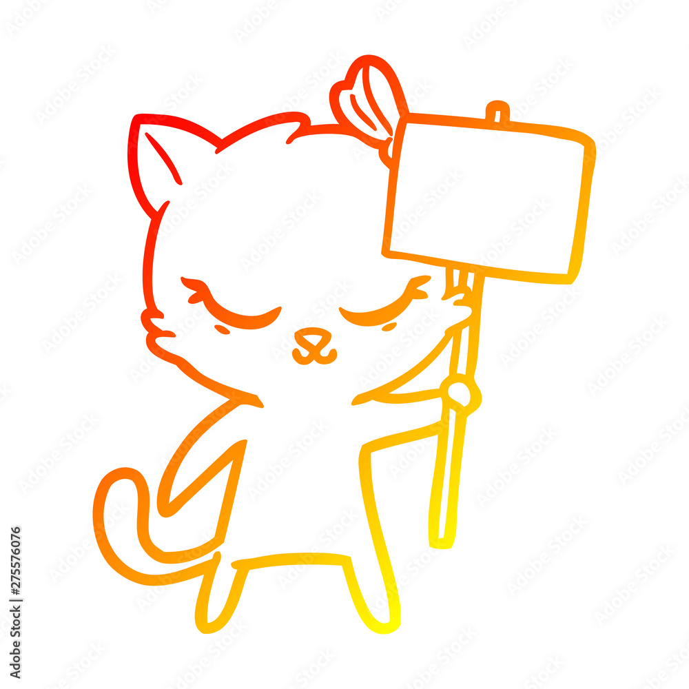 warm gradient line drawing cute cartoon cat with sign warm gradient line drawing cute cartoon cat with sign