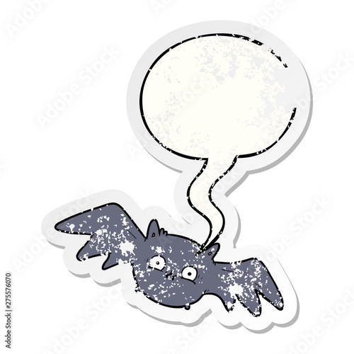 cartoon vampire halloween bat and speech bubble distressed sticker