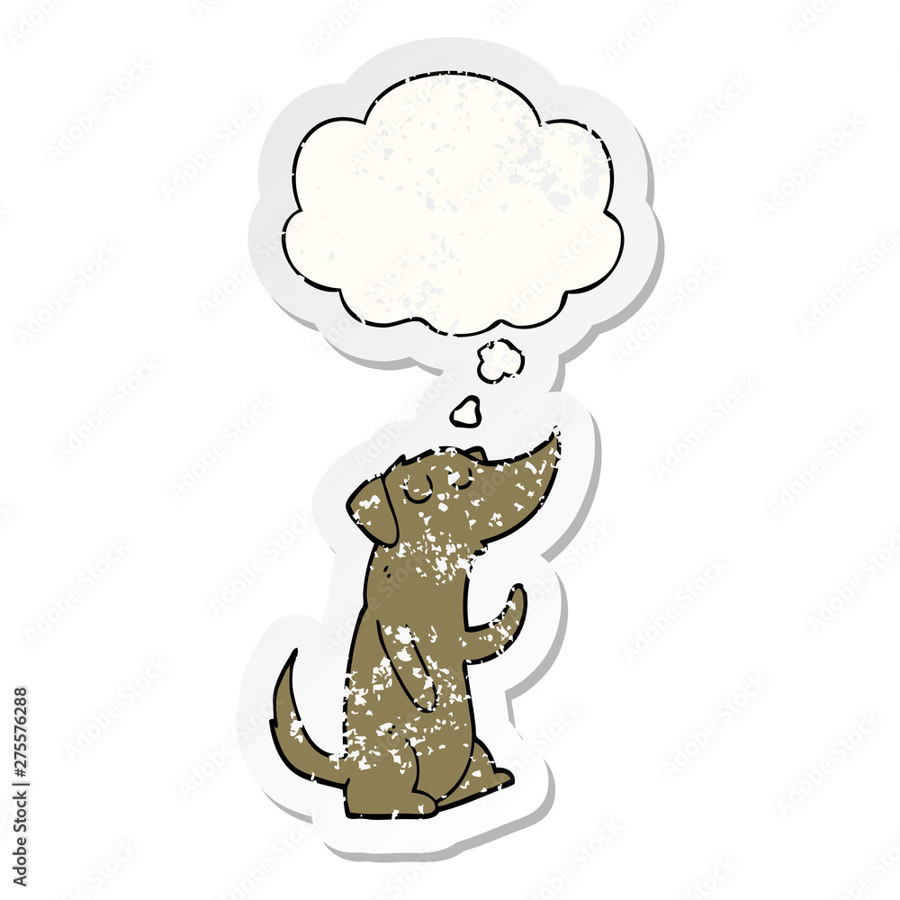 cartoon dog and thought bubble as a distressed worn sticker cartoon dog and thought bubble as a distressed worn sticker