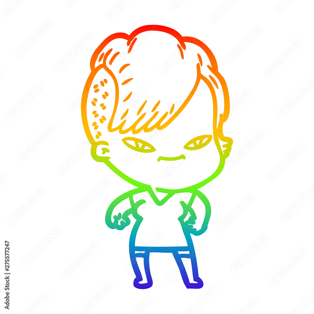 rainbow gradient line drawing cute cartoon girl with hipster haircut rainbow gradient line drawing cute cartoon girl with hipster haircut