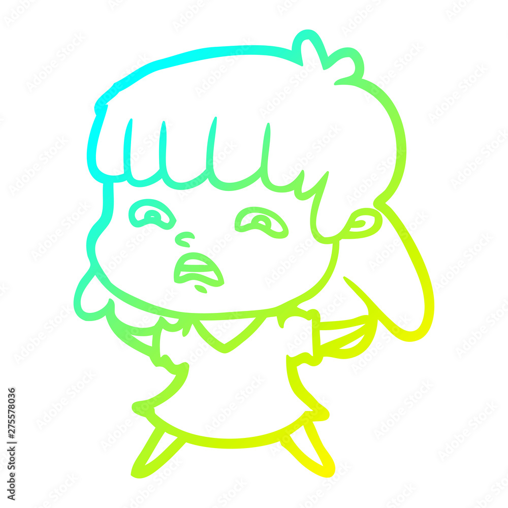 cold gradient line drawing cartoon worried woman