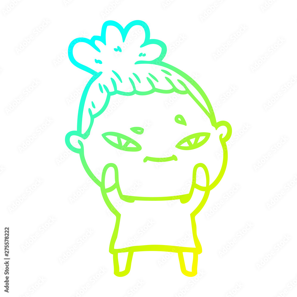 Fototapeta premium cold gradient line drawing cartoon woman