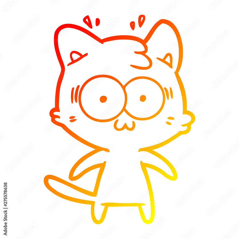 Fototapeta premium warm gradient line drawing cartoon surprised cat