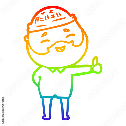 rainbow gradient line drawing cartoon happy bearded man