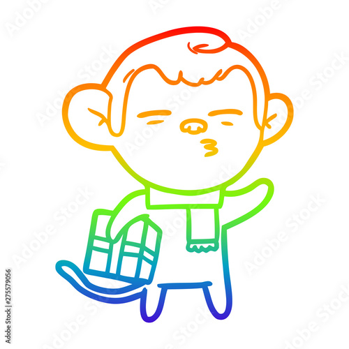 rainbow gradient line drawing cartoon suspicious monkey
