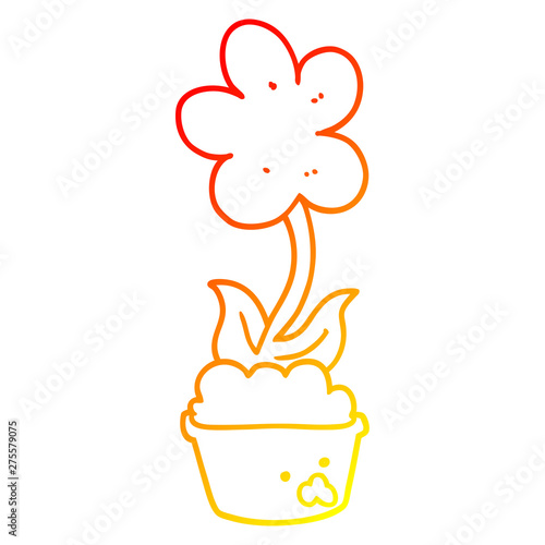 warm gradient line drawing cute cartoon flower