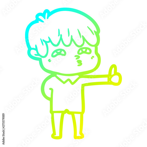 cold gradient line drawing cartoon curious man