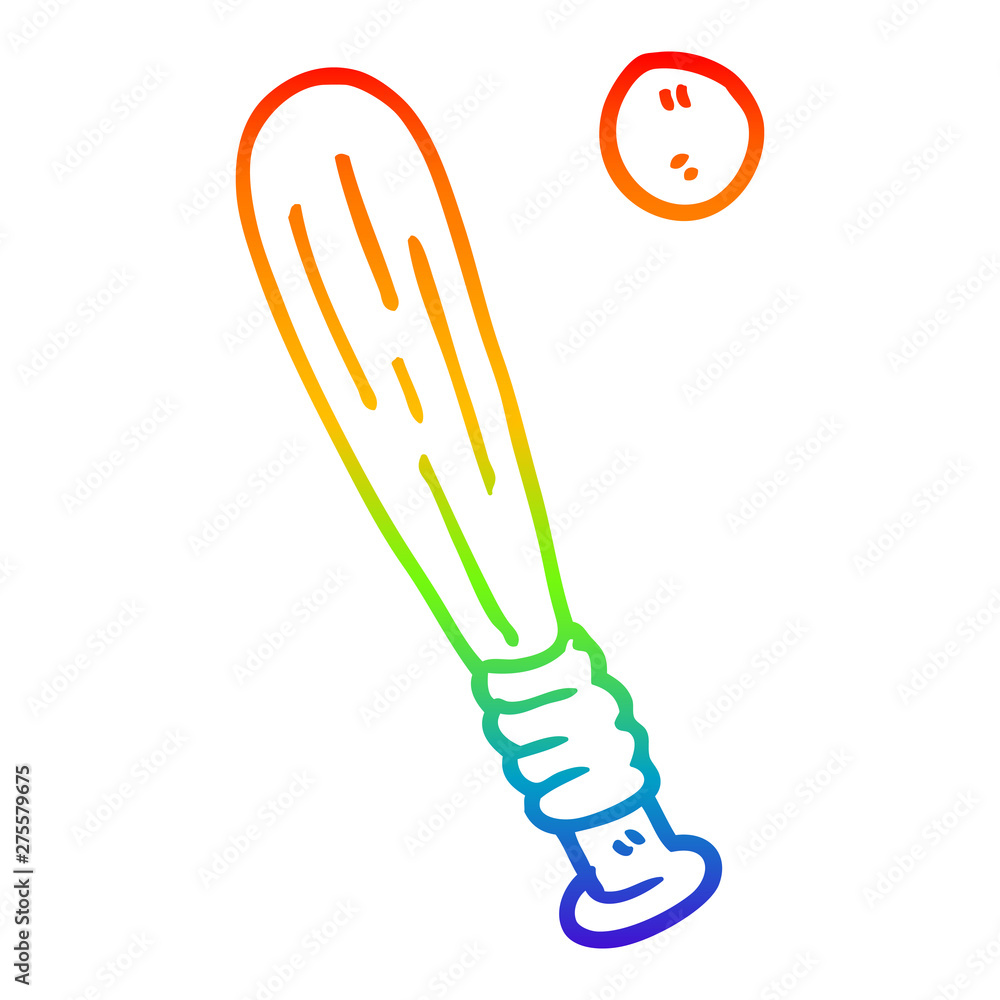 rainbow gradient line drawing cartoon bat and ball rainbow gradient line drawing cartoon bat and ball