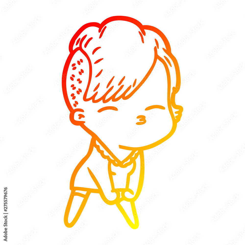 warm gradient line drawing cartoon squinting girl warm gradient line drawing cartoon squinting girl