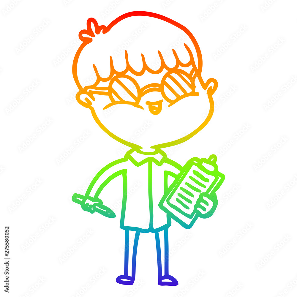 rainbow gradient line drawing cartoon boy wearing spectacles rainbow gradient line drawing cartoon boy wearing spectacles