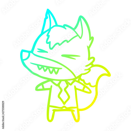 cold gradient line drawing angry wolf boss cartoon