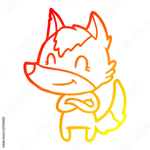 warm gradient line drawing friendly cartoon wolf