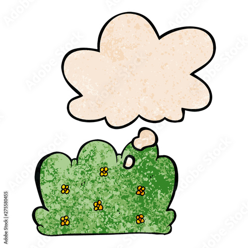cartoon hedge and thought bubble in grunge texture pattern style