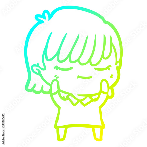 cold gradient line drawing cartoon woman