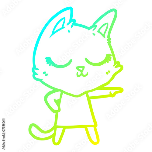 cold gradient line drawing calm cartoon cat girl pointing
